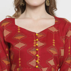 Indibelle Maroon Rayon Printed Straight Kurta