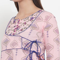 Indibelle Women Pink Cotton Floral Print Straight Kurta set