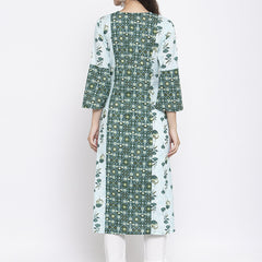 Indibelle Cotton Green Floral Print A-Line Kurta set