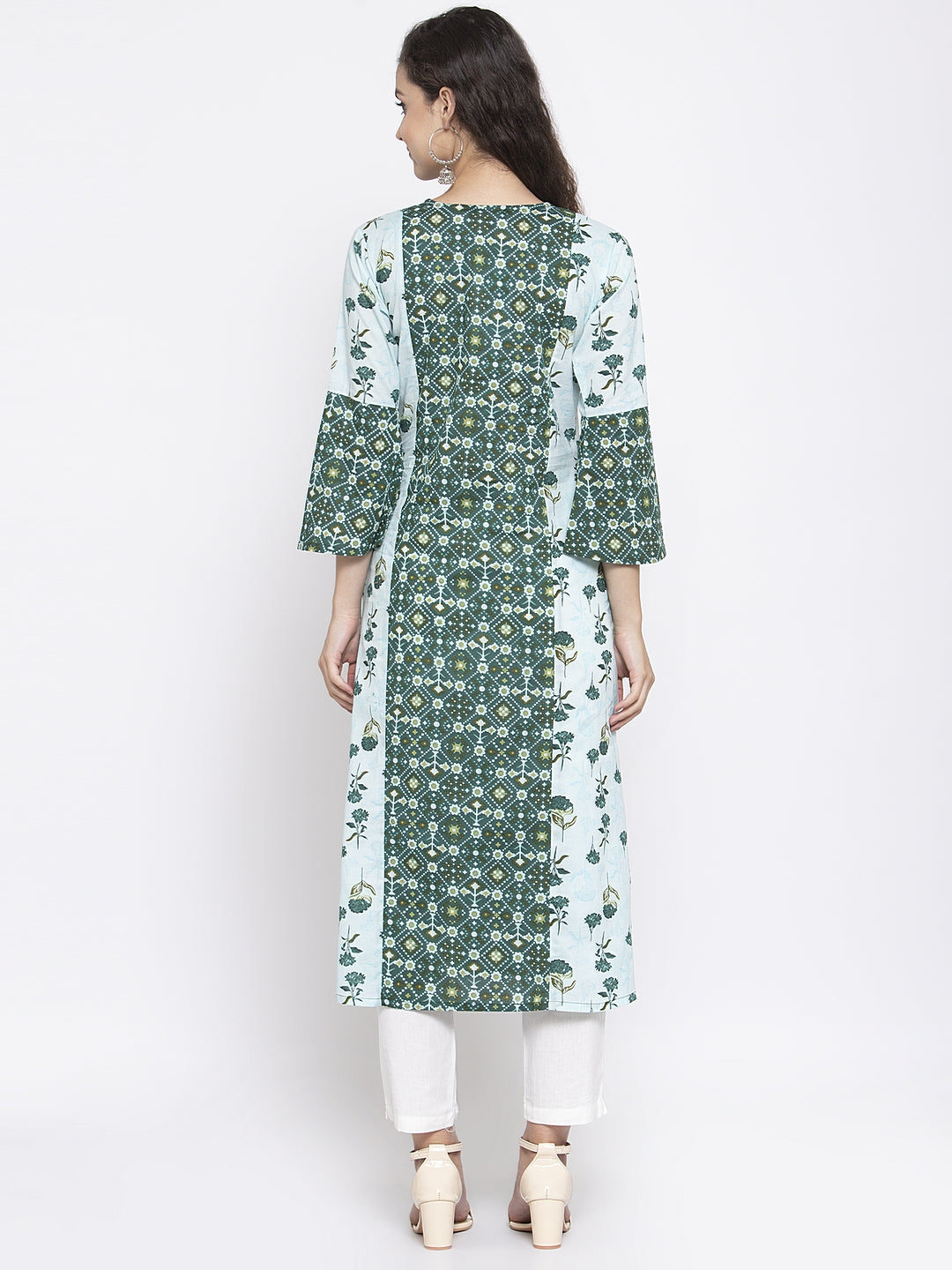 Indibelle Cotton Green Floral Print A-Line Kurta set