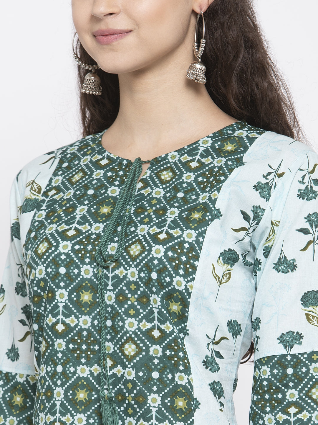 Indibelle Cotton Green Floral Print A-Line Kurta set