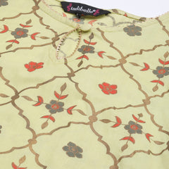 Indibelle Cotton Gold Foil Floral Print Straight Kurta set (Green)