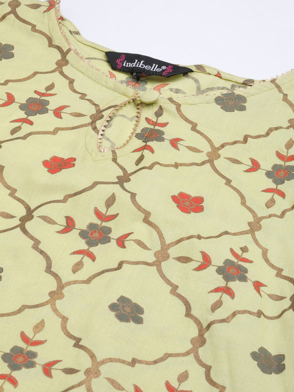 Indibelle Cotton Gold Foil Floral Print Straight Kurta set