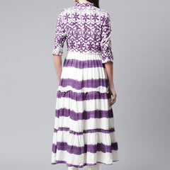 Indibelle Rayon Purple Floral Print A-Line Kurta