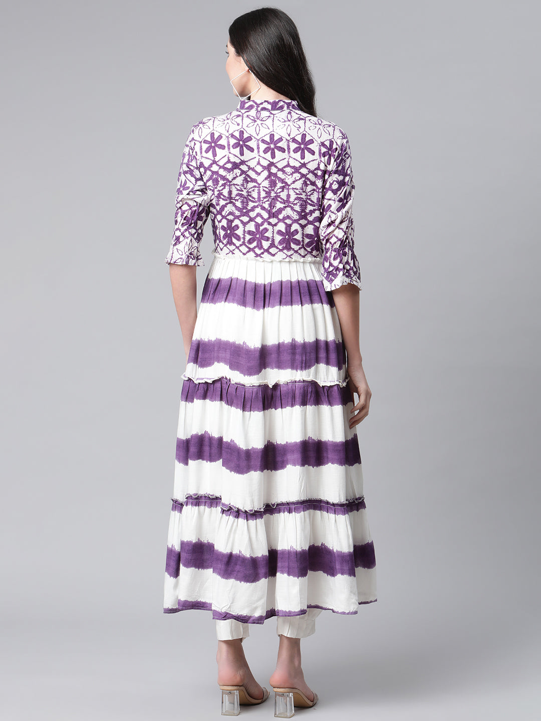 Indibelle Rayon Purple Floral Print A-Line Kurta