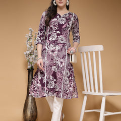 Indibelle Cotton Purple Floral print Straight Kurta 