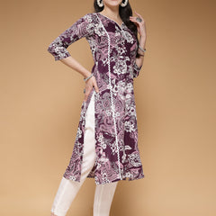 Indibelle Cotton Purple Floral print Straight Kurta 