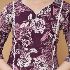 Indibelle Cotton Purple Floral print Straight Kurta 