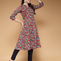 Indibelle Cotton Maroon Floral Print A-Line Kurta 