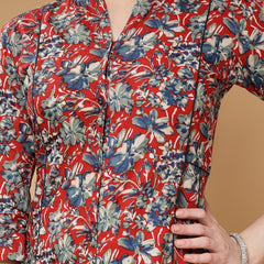 Indibelle Cotton Maroon Floral Print A-Line Kurta 