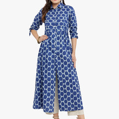 Indibelle Cotton Printed Long Cape (Blue)