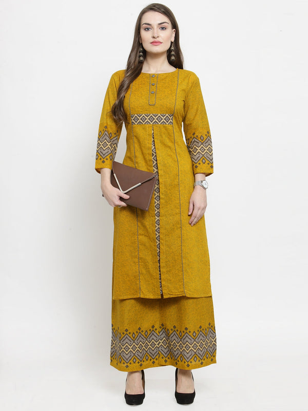 Indibelle yellow cotton straight kurta