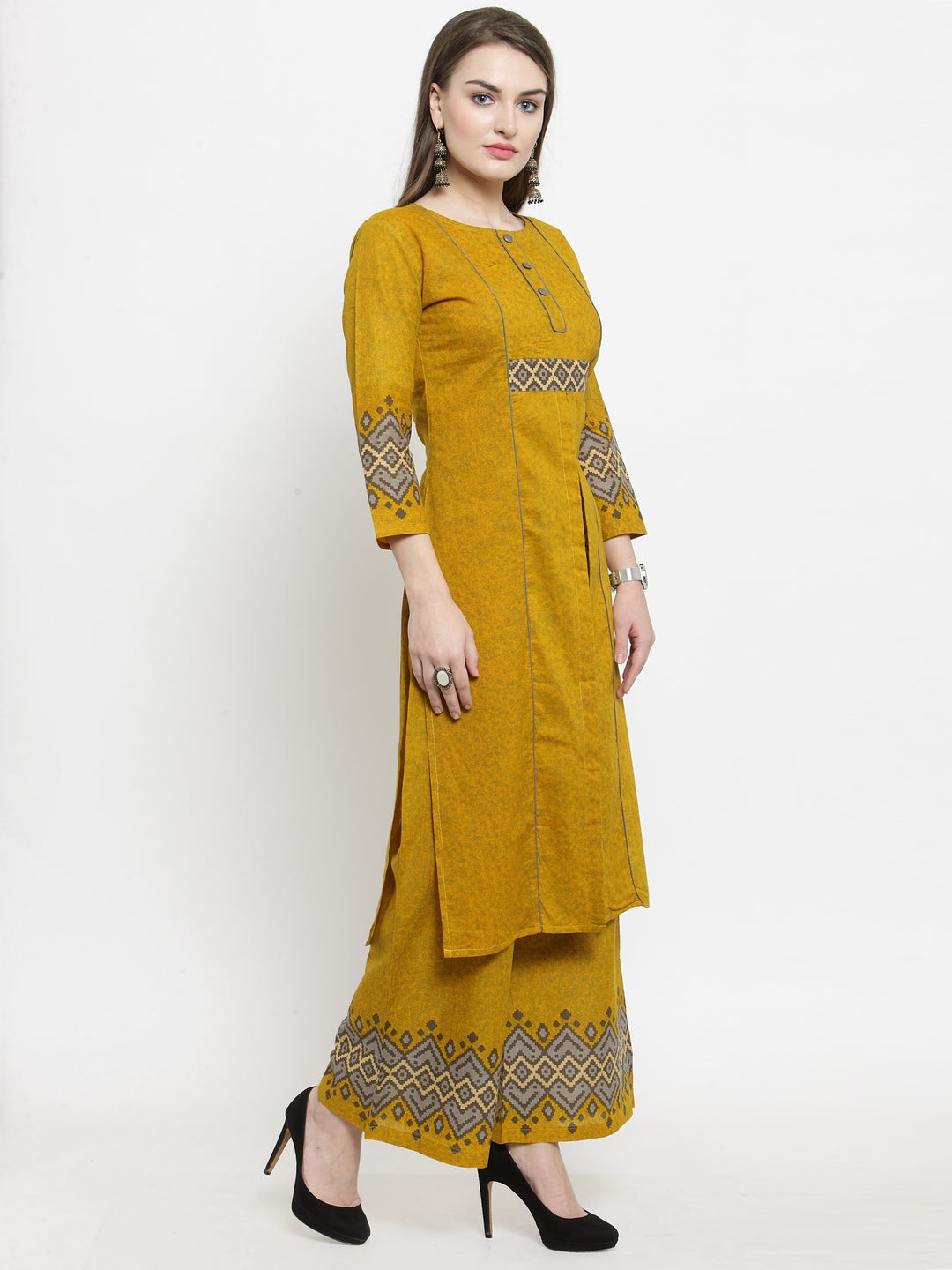 Indibelle yellow cotton straight kurta