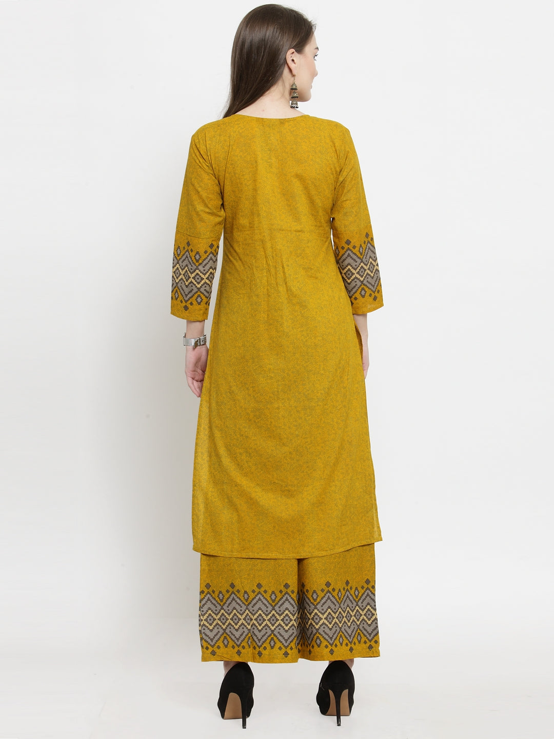 Indibelle yellow cotton straight kurta