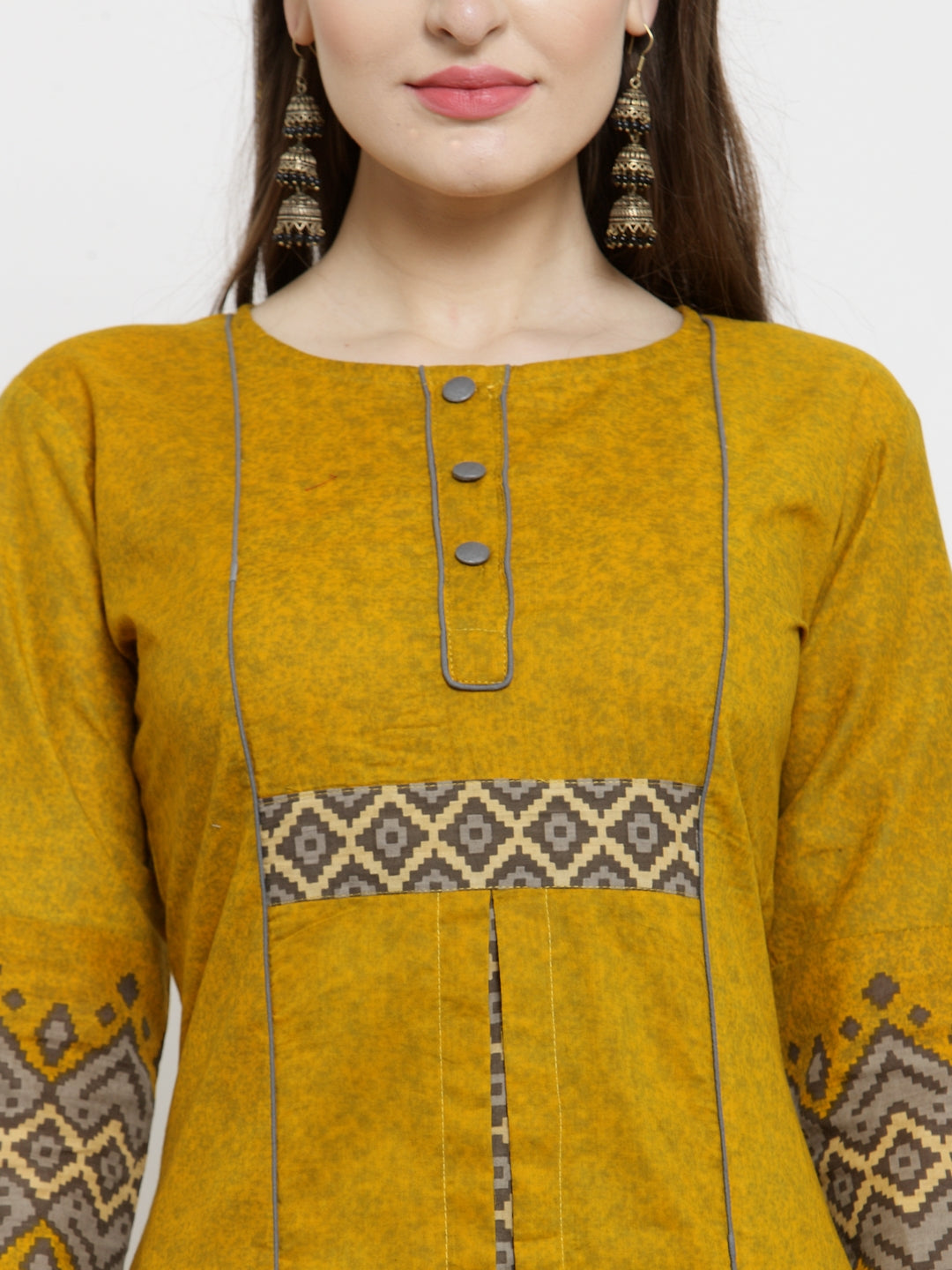 Indibelle yellow cotton straight kurta