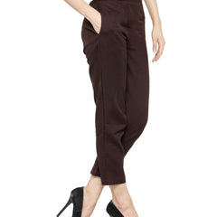 Indibelle Cotton Solid Brown Trousers