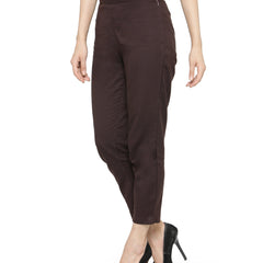 Indibelle Cotton Solid Brown Trousers