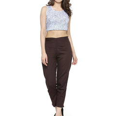 Indibelle Cotton Solid Brown Trousers