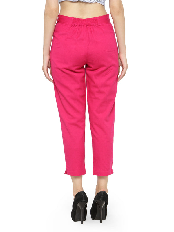 Indibelle Cotton Solid Pink Trousers
