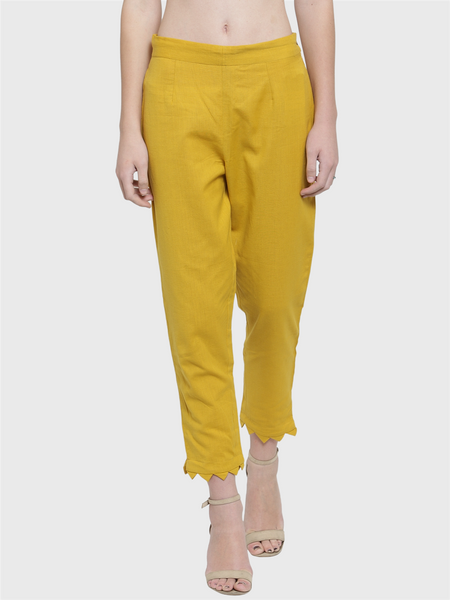 Indibelle Cotton Solid Mustard Straight Trouser.