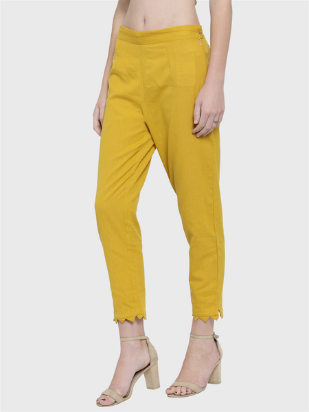 Indibelle Cotton Solid Mustard Straight Trouser.