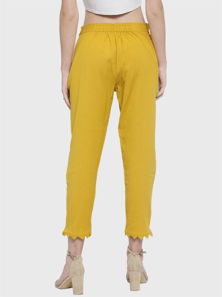 Indibelle Cotton Solid Mustard Straight Trouser.