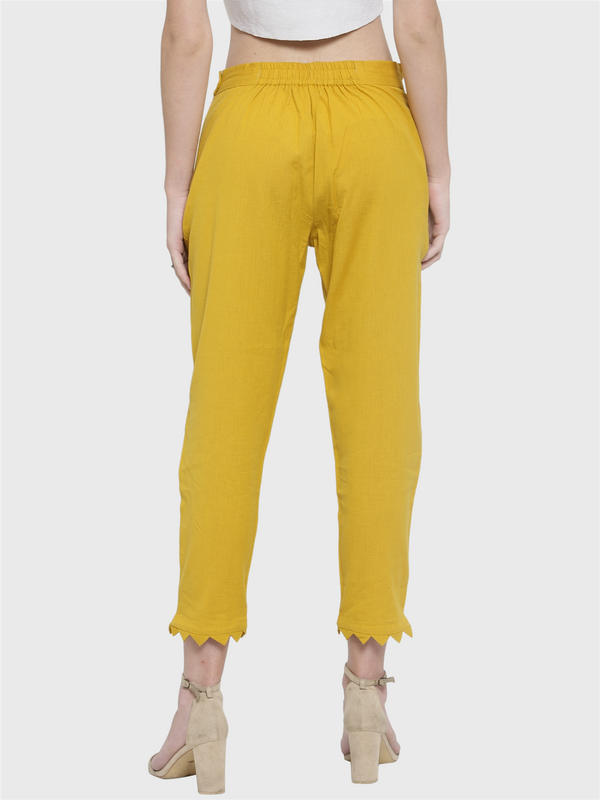 Indibelle Cotton Solid Mustard Straight Trouser.