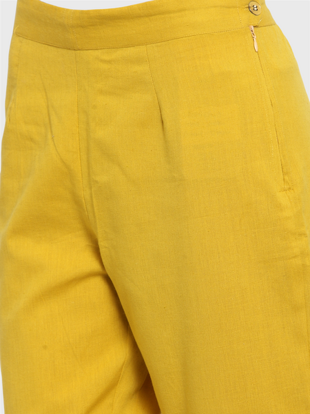 Indibelle Cotton Solid Mustard Straight Trouser.