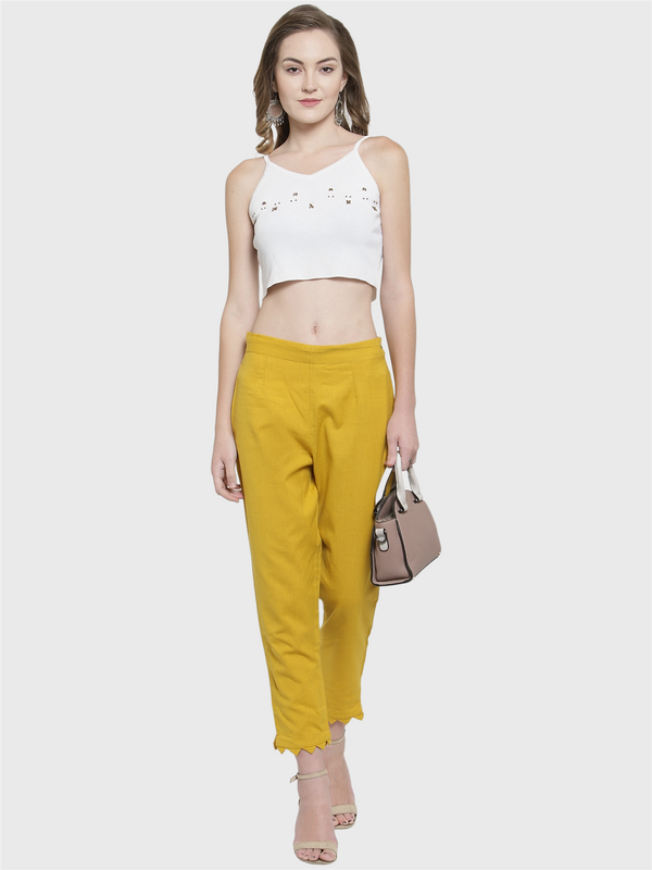 Indibelle Cotton Solid Mustard Straight Trouser.