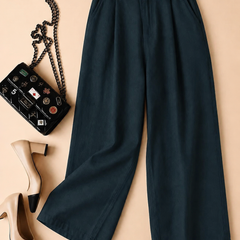 Cotton Linen Blend Wide-Leg Trousers