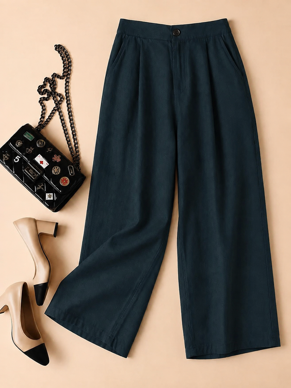 Cotton Linen Blend Wide-Leg Trousers