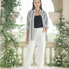 olive Stripe Printed High-Low Shirt  