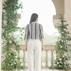 olive Stripe Printed High-Low Shirt Back