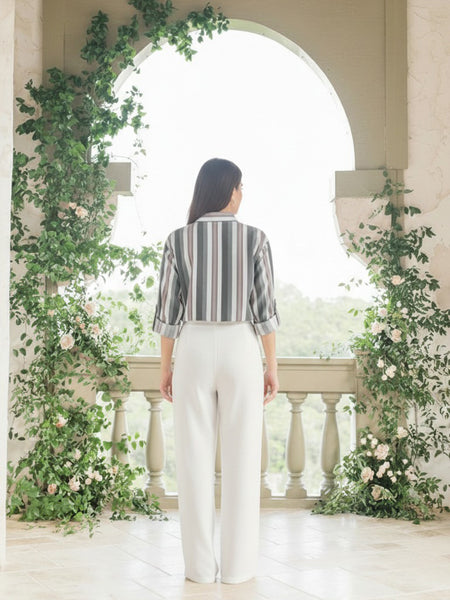 olive Stripe Printed High-Low Shirt Back