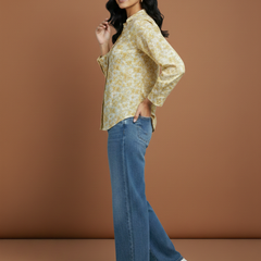  Mustard Marble Printed High-Low  Shirt Side