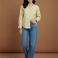  Mustard Marble Printed High-Low  Shirt Front