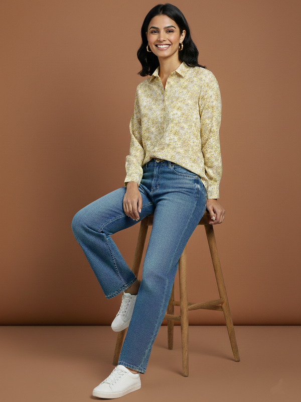  Mustard Marble Printed High-Low  Shirt Back