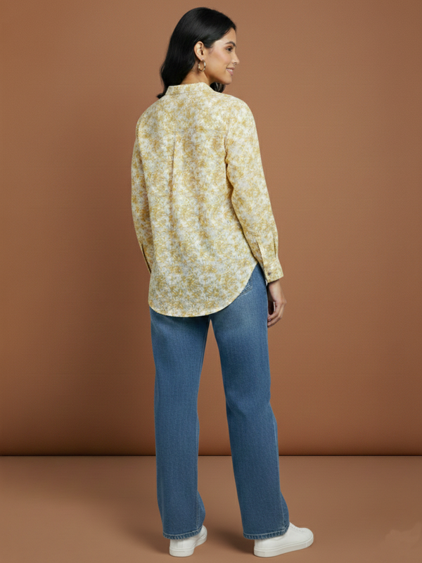  Mustard Marble Printed High-Low  Shirt Back