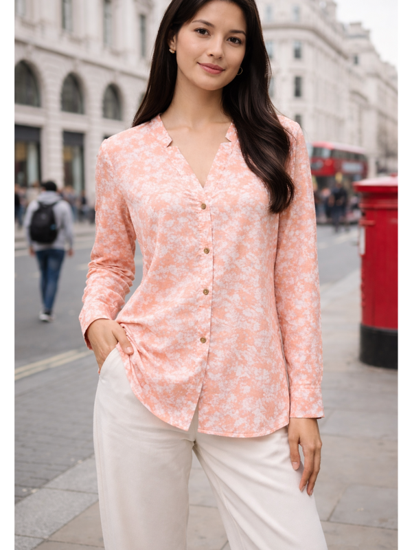 Peach Marble Printed High-Low Shirt 