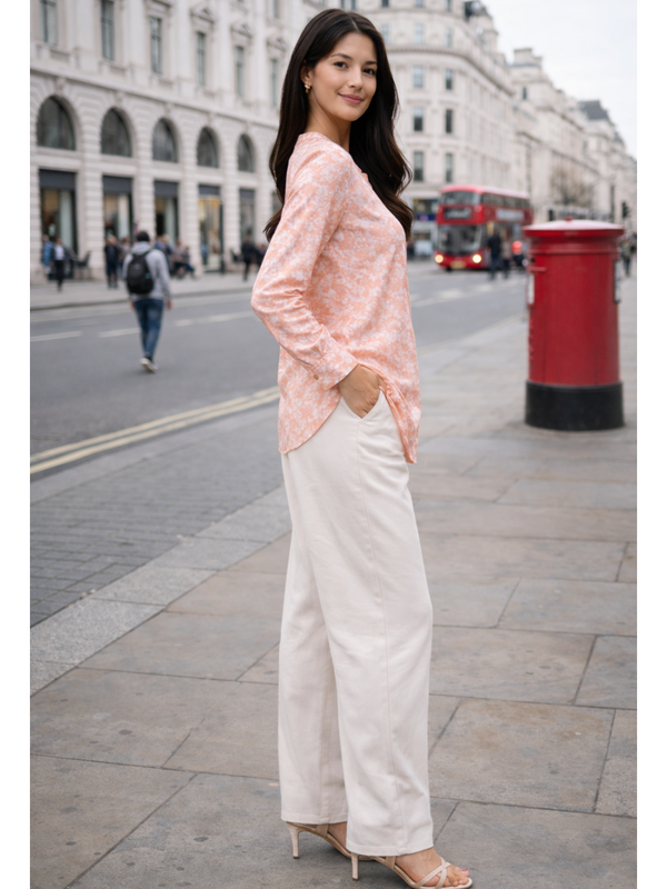 Peach Marble Printed High-Low Shirt Side
