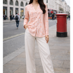 Peach Marble Printed High-Low Shirt Front