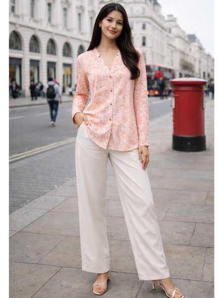 Peach Marble Printed High-Low Shirt Front