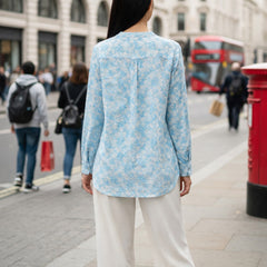 Indibelle Sky Blue Marble Printed High-Low Shirt