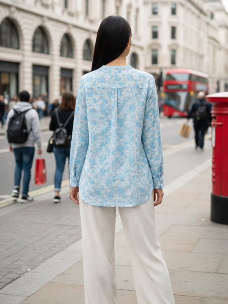 Indibelle Sky Blue Marble Printed High-Low Shirt