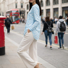 Indibelle Sky Blue Marble Printed High-Low Shirt