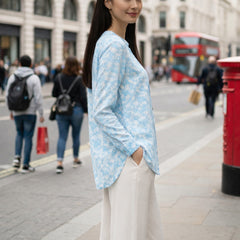 Indibelle Sky Blue Marble Printed High-Low Shirt