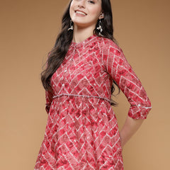 Indibelle Cotton Magenta Abstract Print Peplum Top
