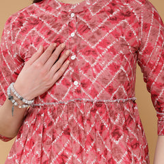 Indibelle Cotton Magenta Abstract Print Peplum Top