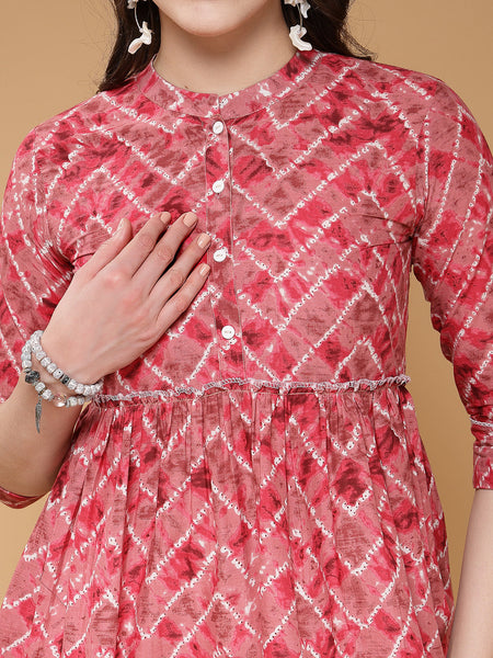 Indibelle Cotton Magenta Abstract Print Peplum Top