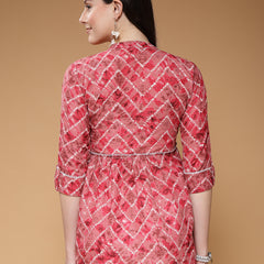 Indibelle Cotton Magenta Abstract Print Peplum Top